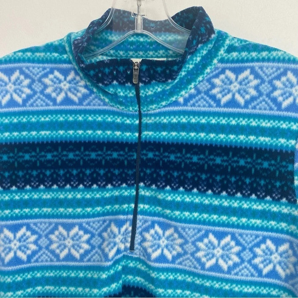 Vintage L.L Bean Womens Blue Winter Striped Quarter Zip Fleece Pull-Over Sweater - Picture 3 of 7